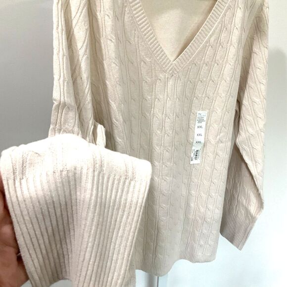 NWT!! Cream Color V-Neck Cable Knit Sweater By Croft&Barrow Size XXL - Picture 1 of 6